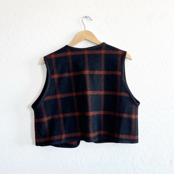 Pop of neutral wool plaid tie front vest - Picture 3 of 6